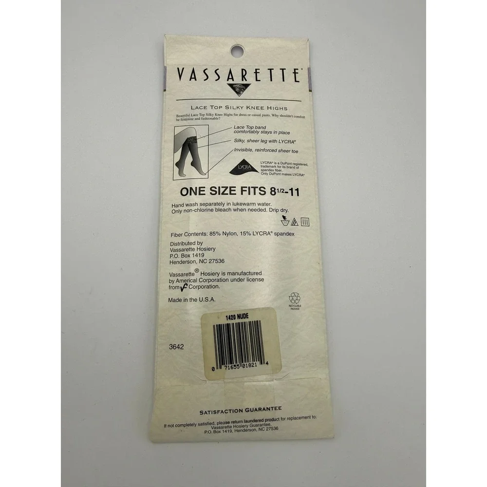 Vassarette Lace Top Silky Knee Highs Nude Sheer Hosiery 1420 One Size NWT USA
